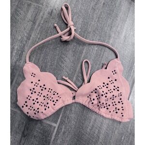 Marysia Swim Antibes Bikini Top Pink/Navy Size Medium Scallop TOP ONLY